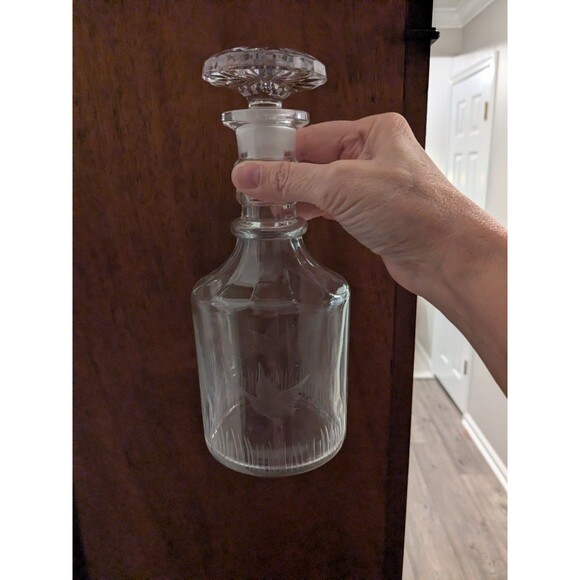 Vintage Duncan & Miller 1930s 10" Glass Decanter Etched Ducks Glass Stopper - Picture 7 of 16